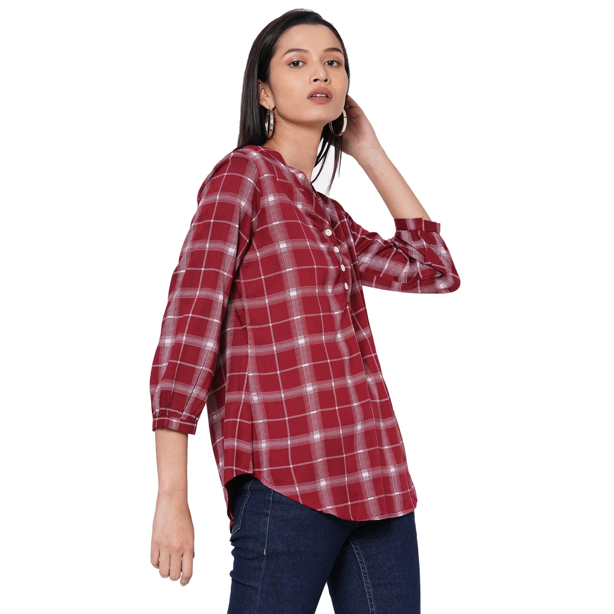 109F Maroon Checkered Top