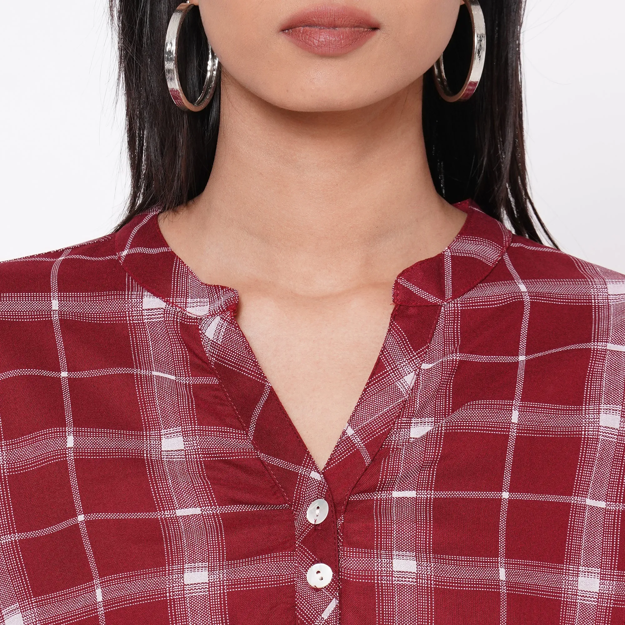109F Maroon Checkered Top