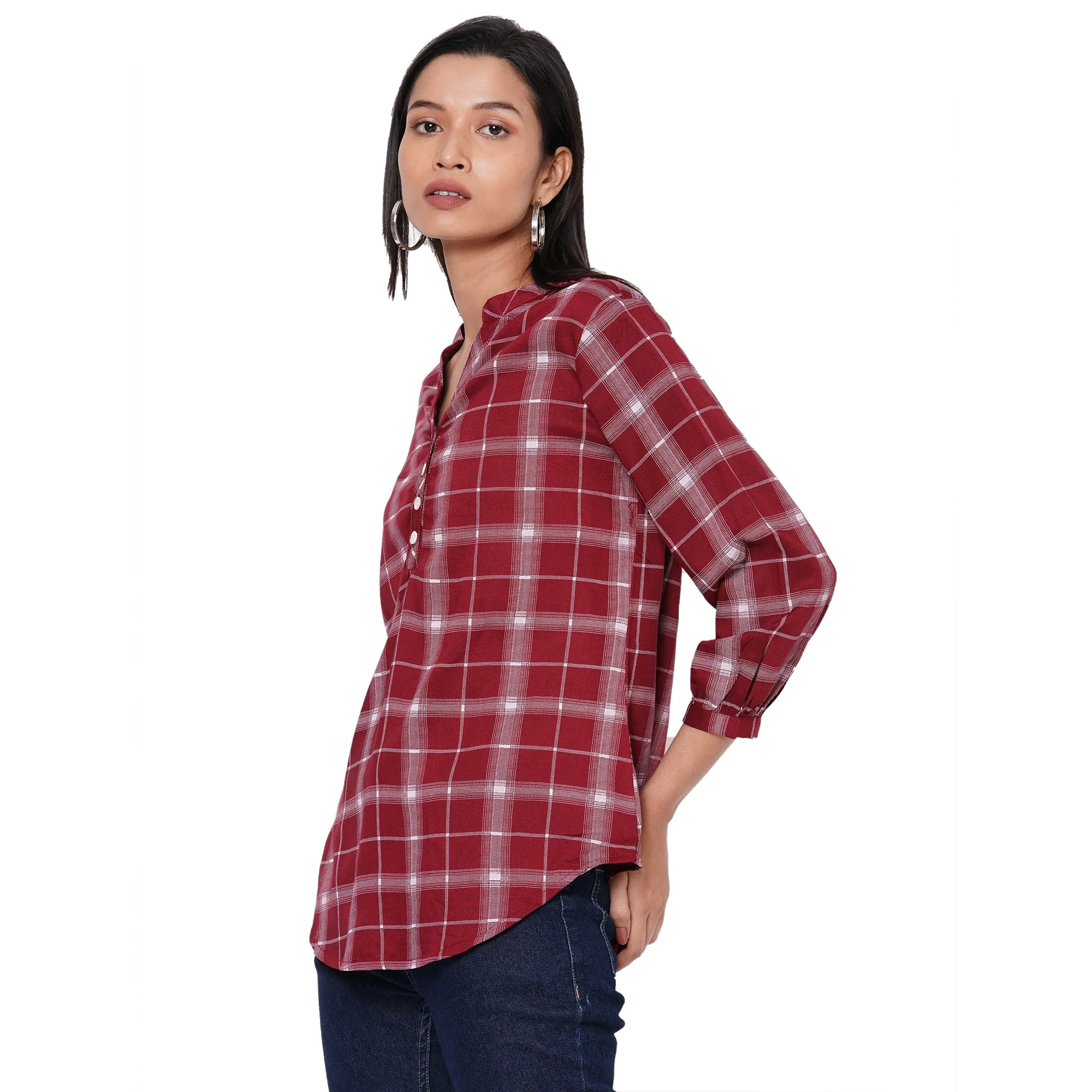 109F Maroon Checkered Top