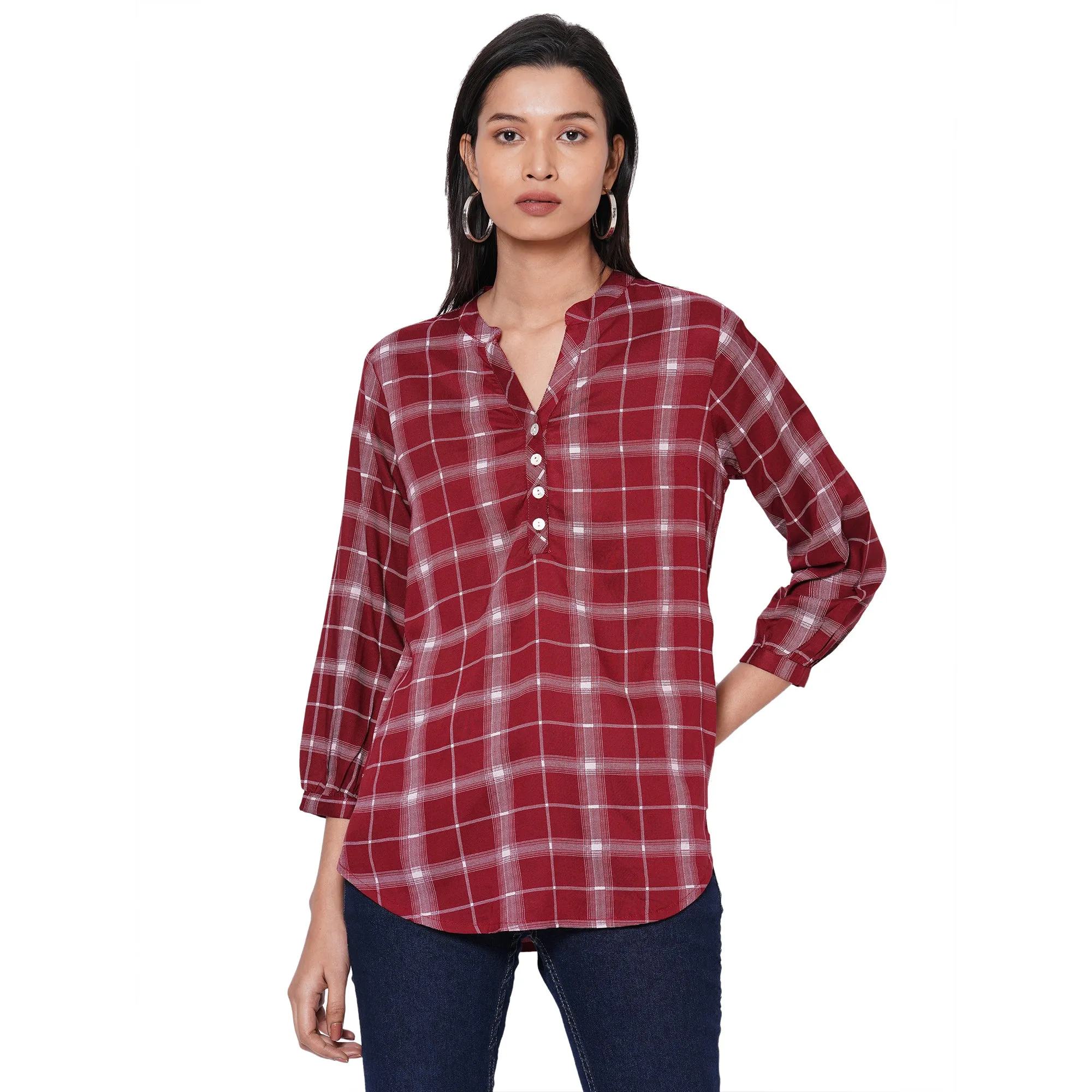 109F Maroon Checkered Top