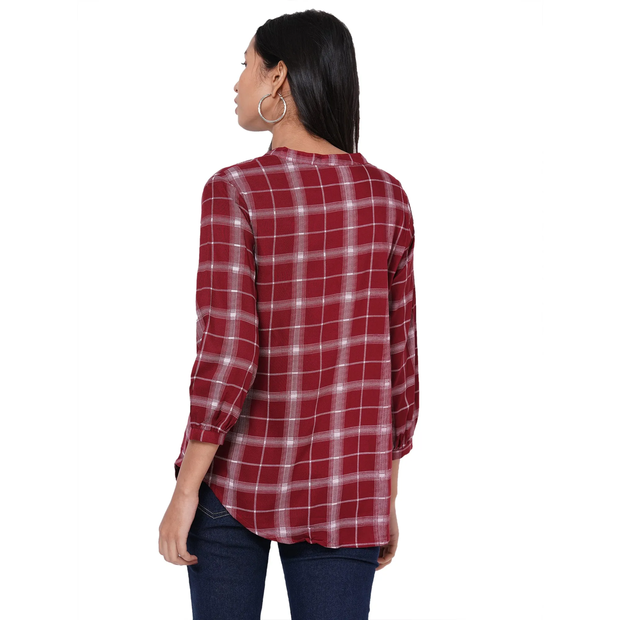 109F Maroon Checkered Top