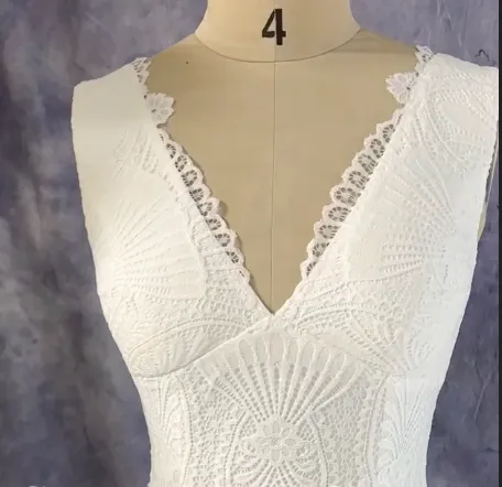 Backless Boho Wedding Dress Mermaid Lace V Neck Rustic Garden Bridal Gown