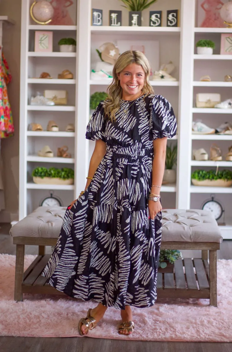 Black and White Printed Long Dress