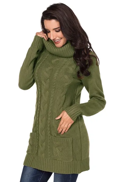 Black Cowl Neck Cable Knit Sweater Dress