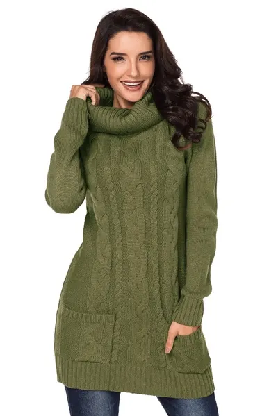 Black Cowl Neck Cable Knit Sweater Dress