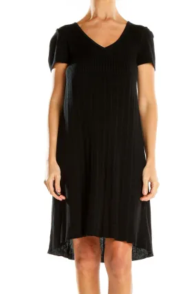 Black V-Neck Short Sleeve Knit Dress
