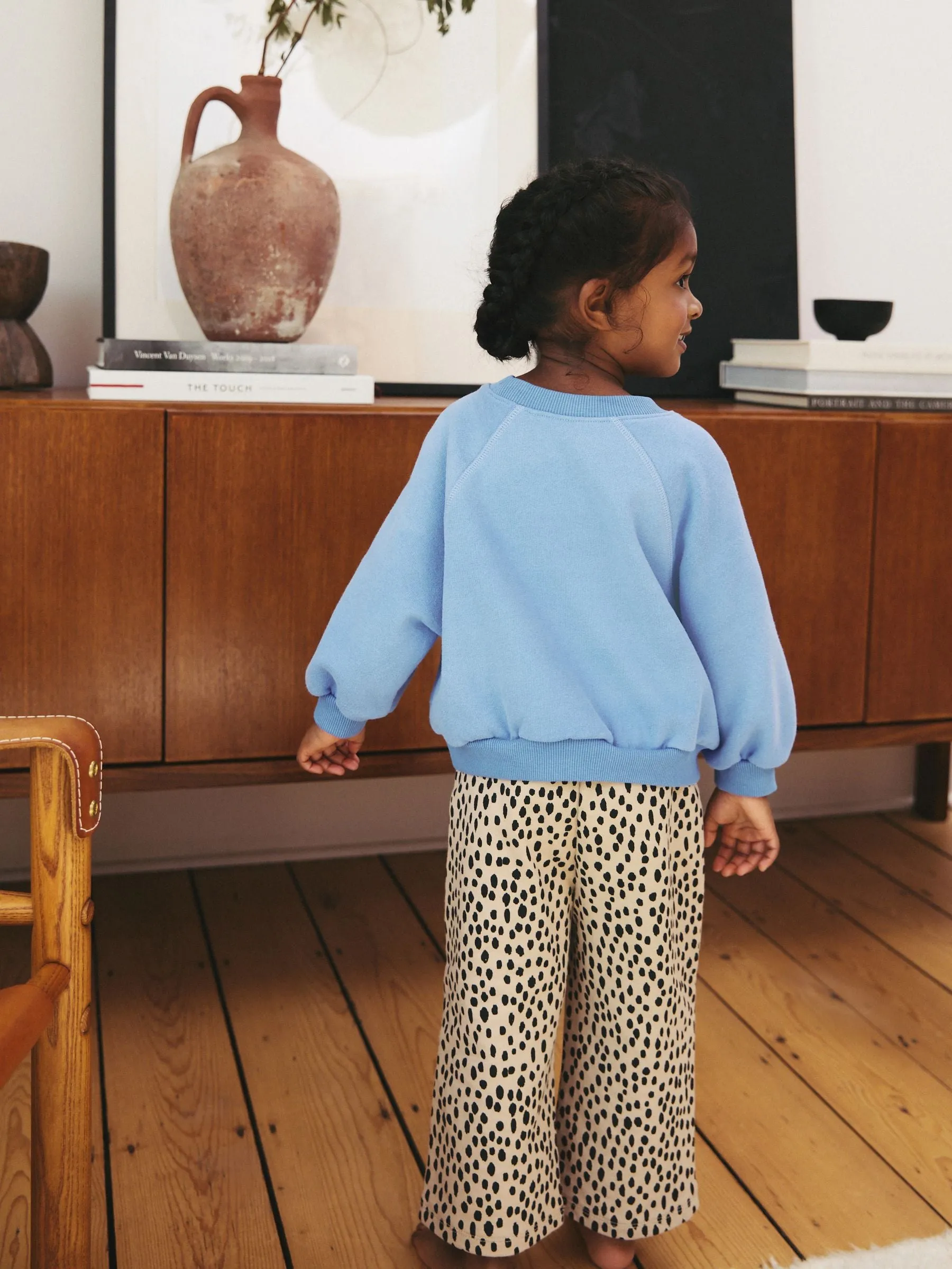 Blue Cat Sweatshirt and Printed 100% Cotton Wide Leg Joggers Set (3mths-7yrs)