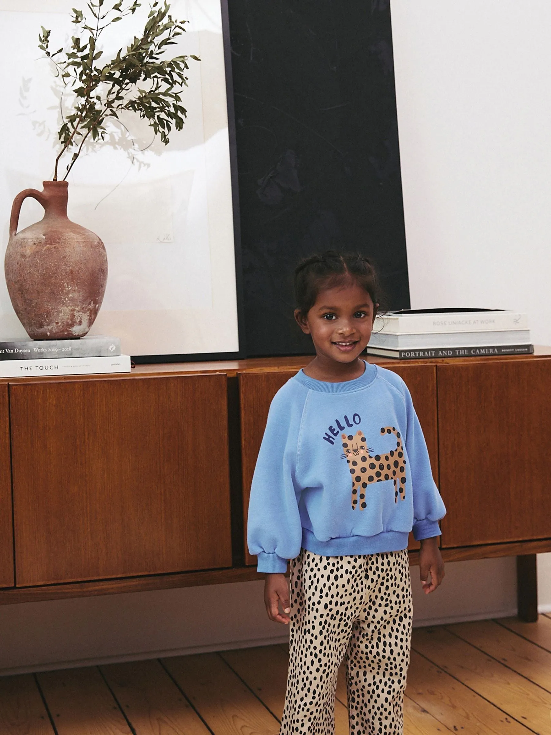 Blue Cat Sweatshirt and Printed 100% Cotton Wide Leg Joggers Set (3mths-7yrs)