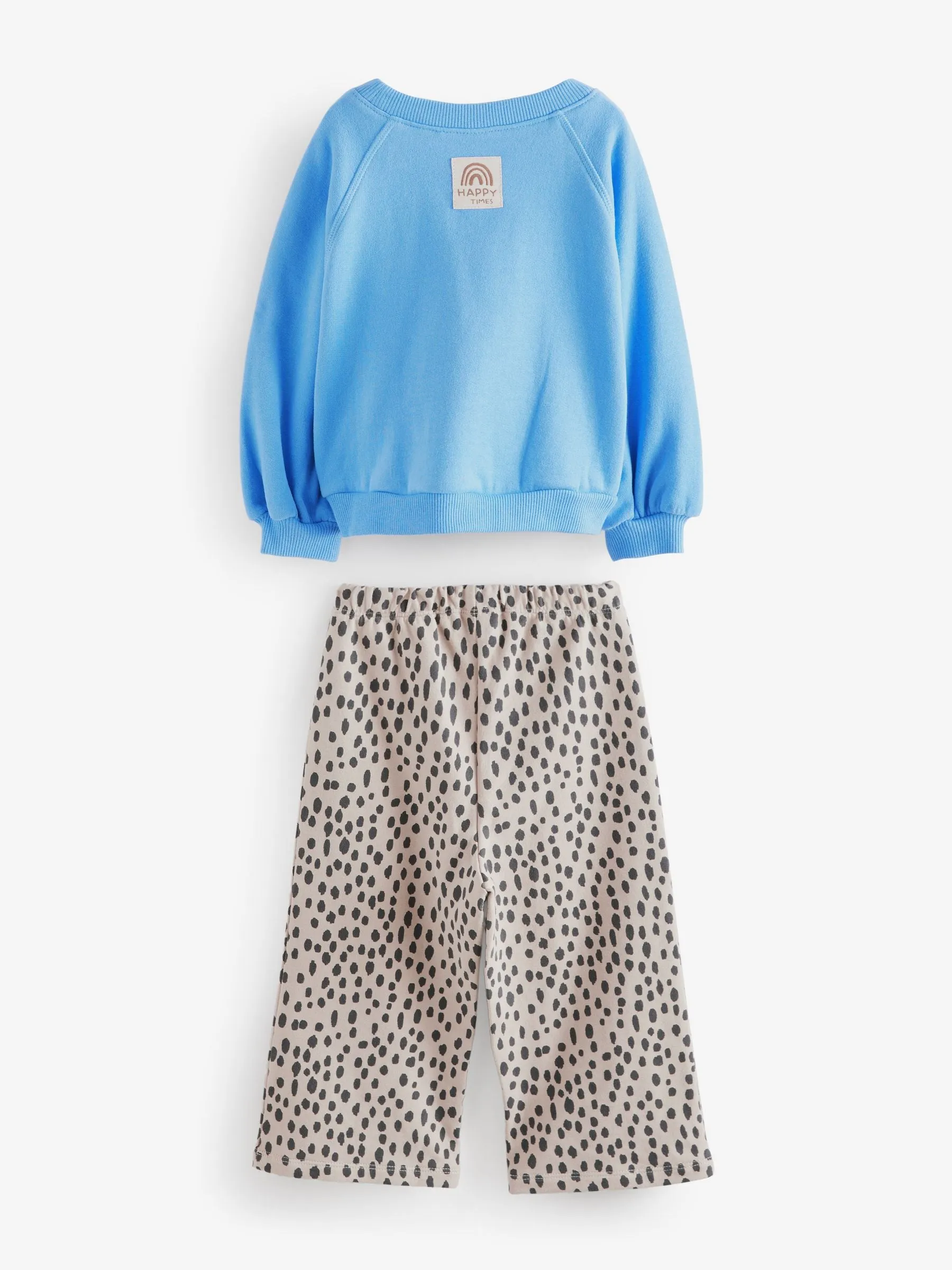 Blue Cat Sweatshirt and Printed 100% Cotton Wide Leg Joggers Set (3mths-7yrs)