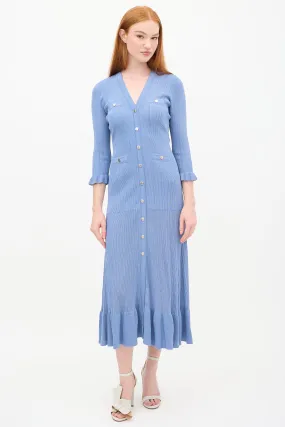Blue Knit Buttoned Dress