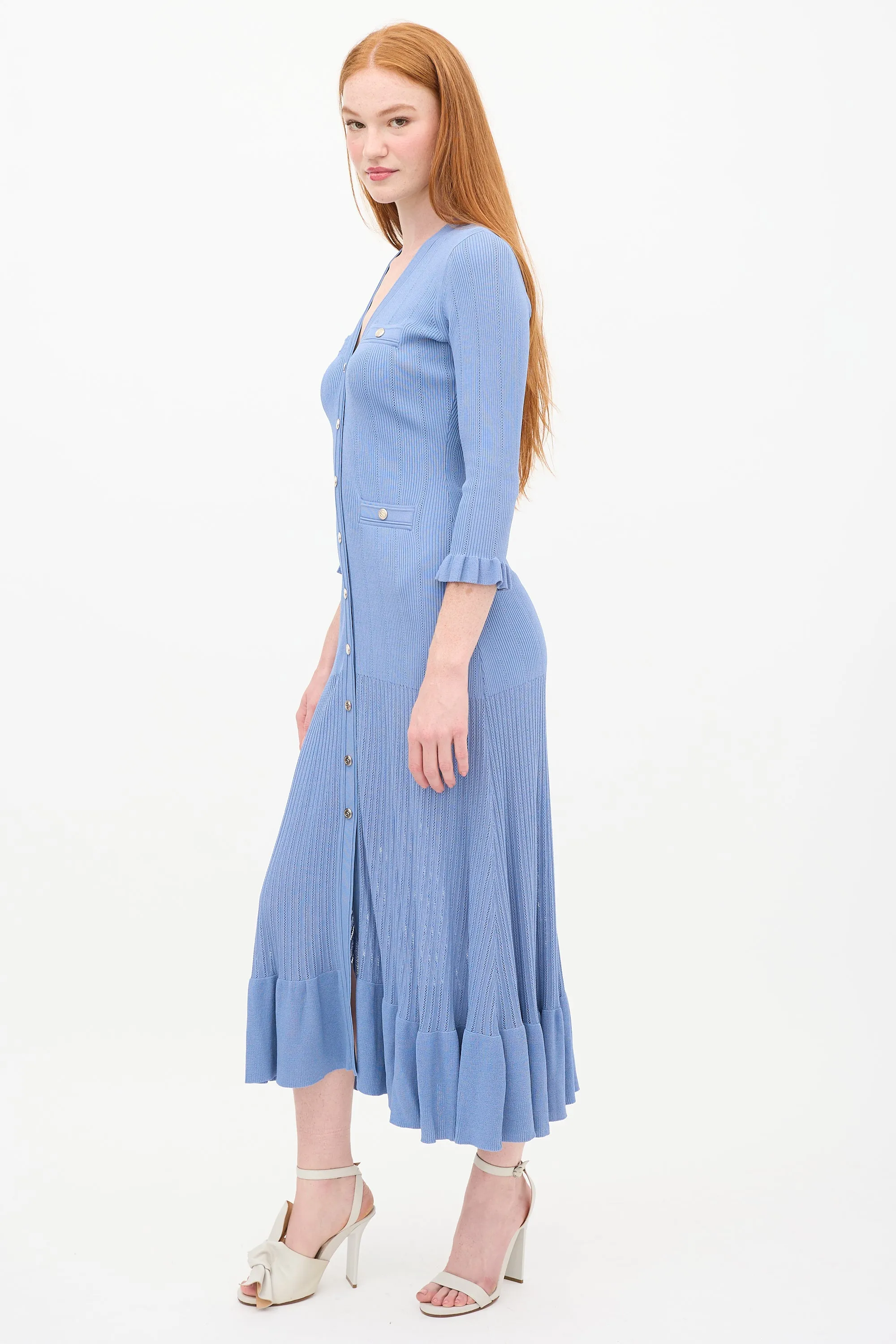 Blue Knit Buttoned Dress