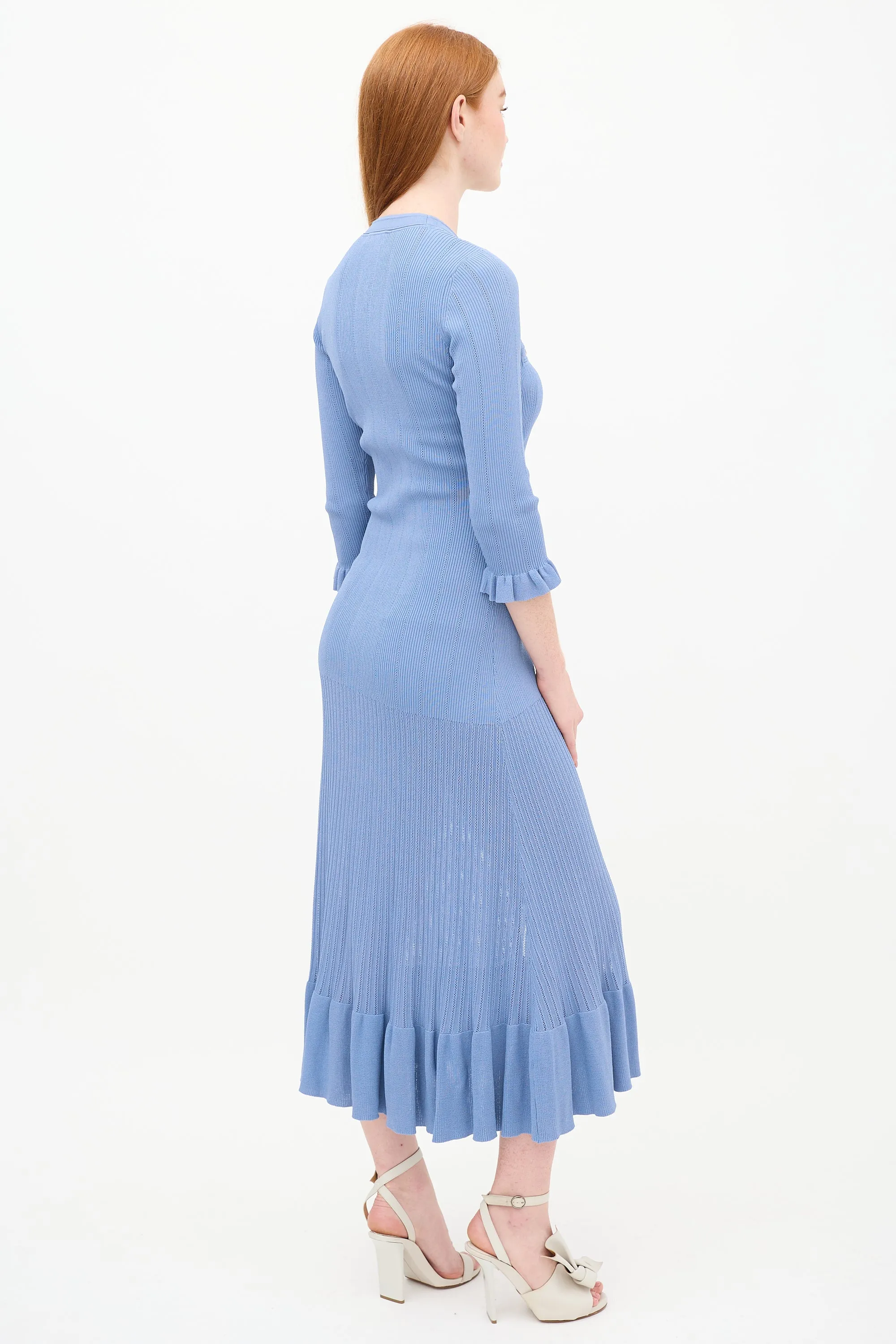 Blue Knit Buttoned Dress