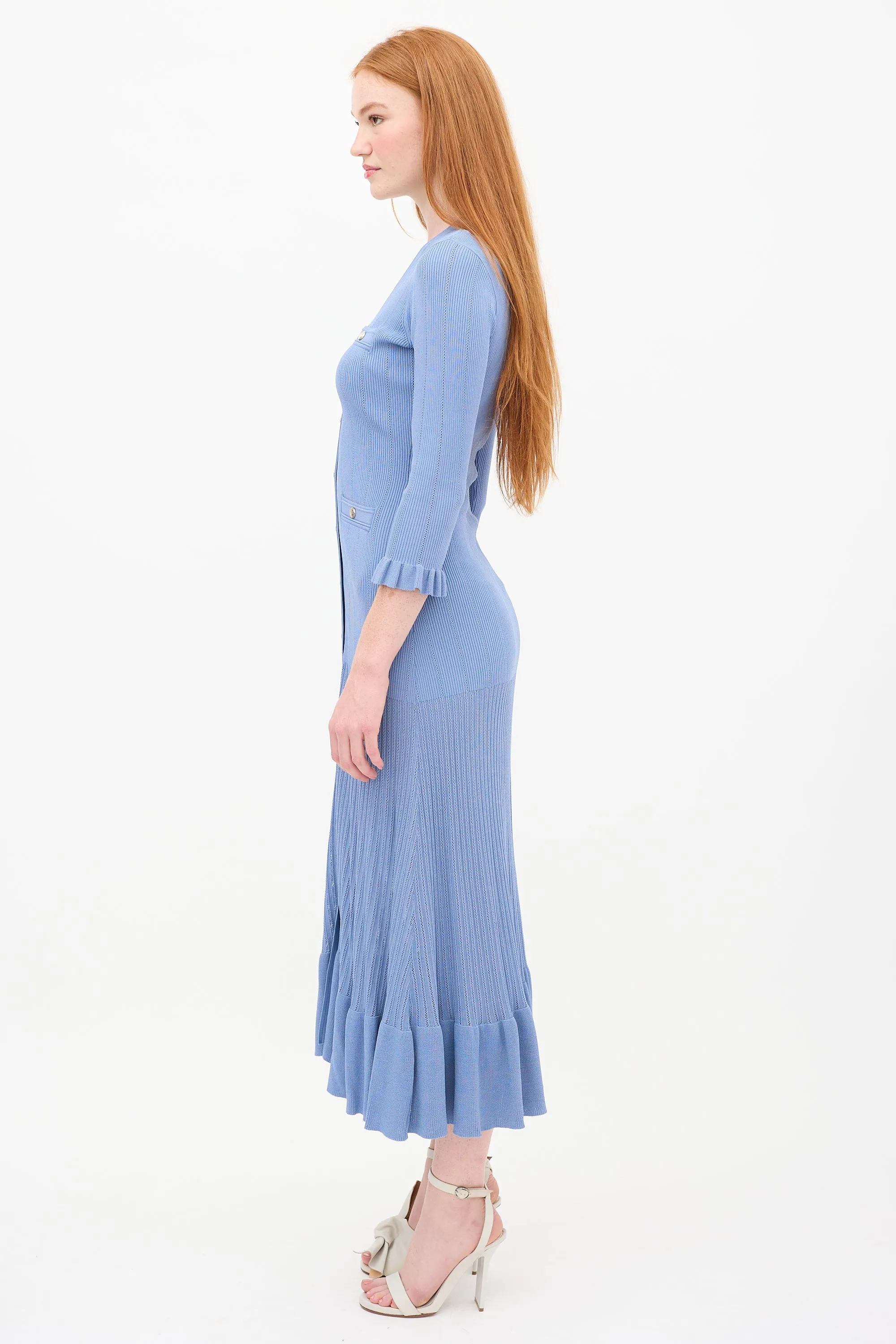 Blue Knit Buttoned Dress