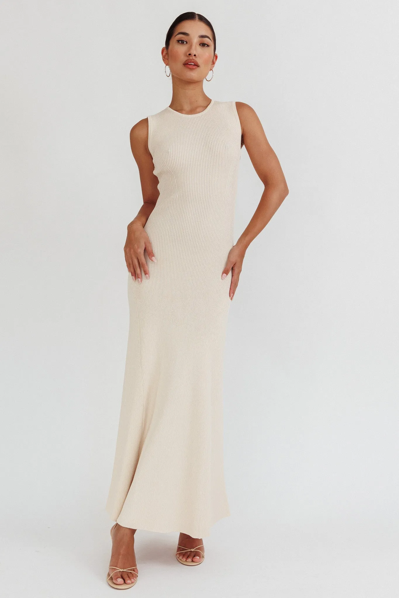 Braylee Sleeveless Ribbed Knit Maxi Dress Cream
