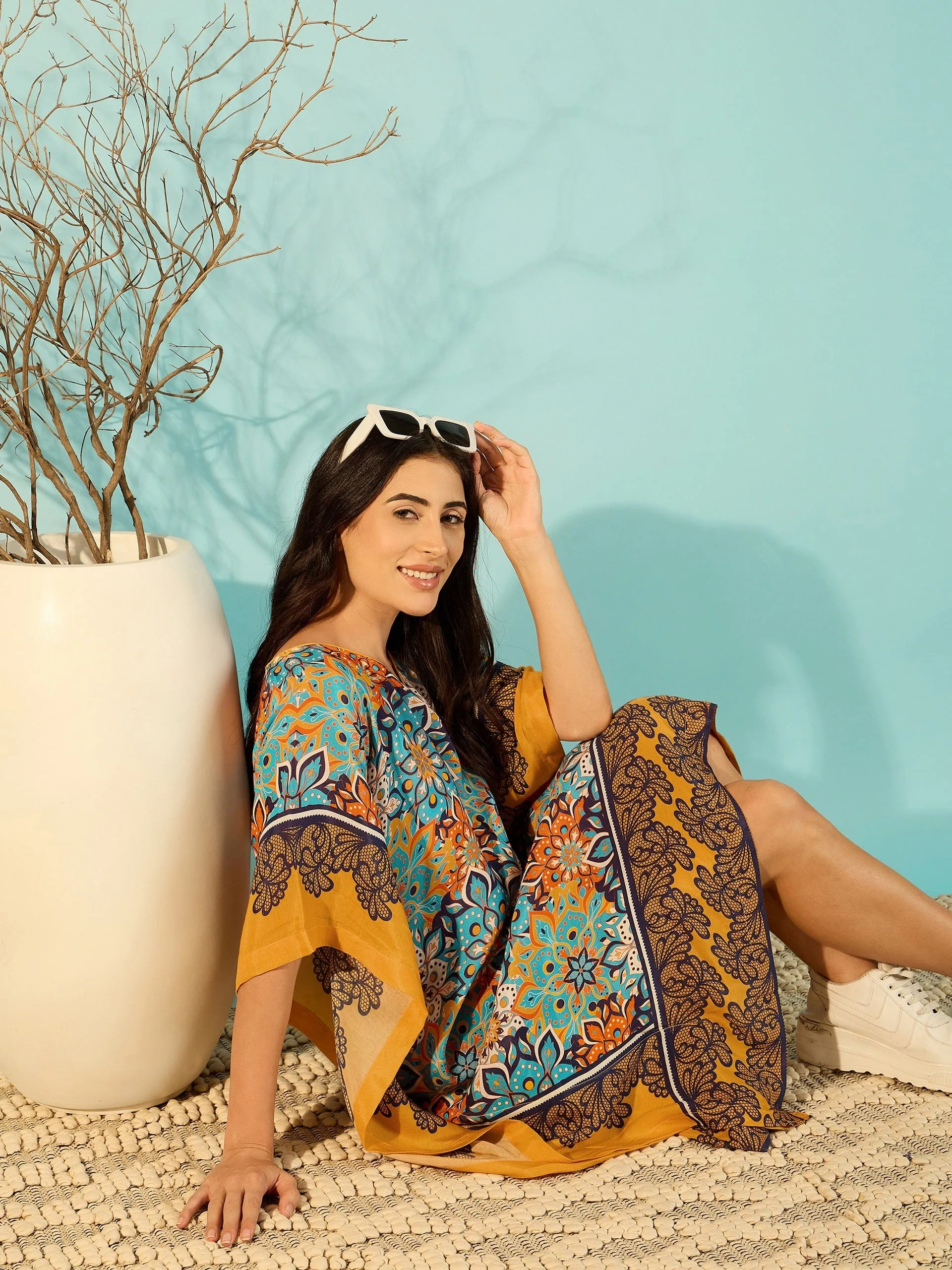 Bright Patterned Floral Kaftan Dress