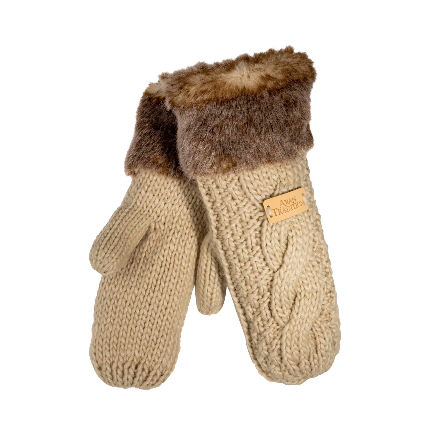 Cable Knitted Faux Fur Mitts