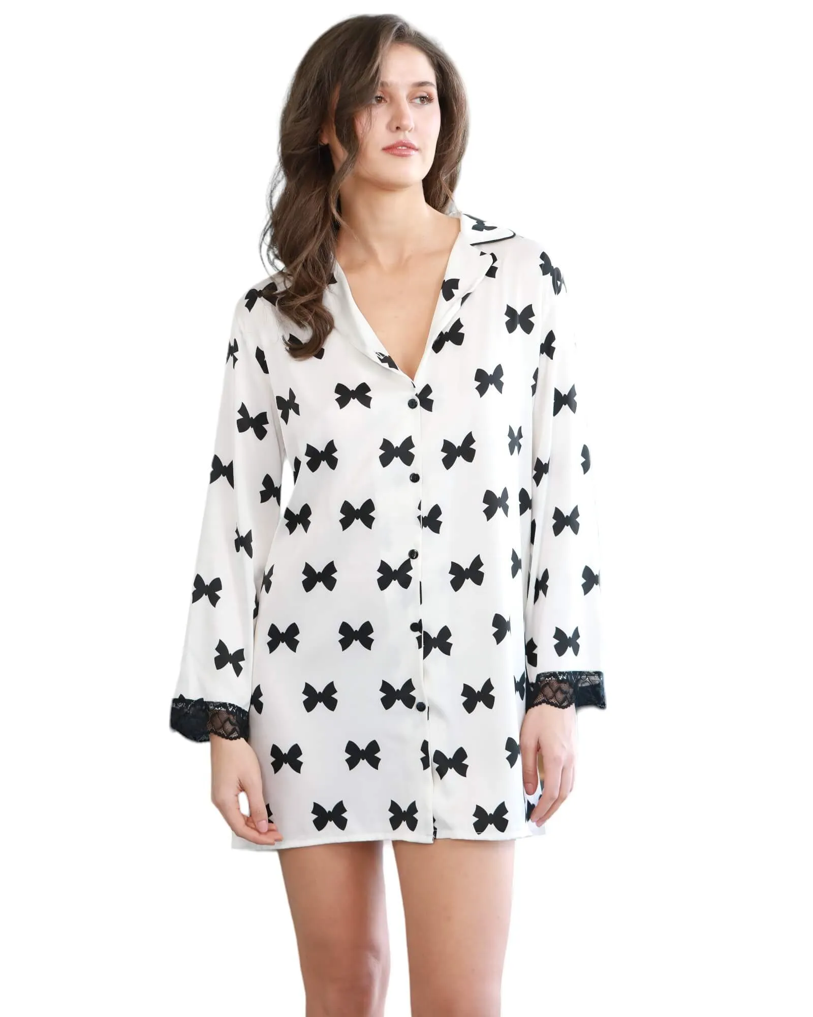 Chic ribbon printed Long Sleeve Short Dress