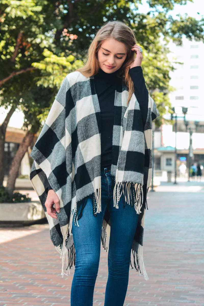 Classic Buffalo Check Tassel Poncho