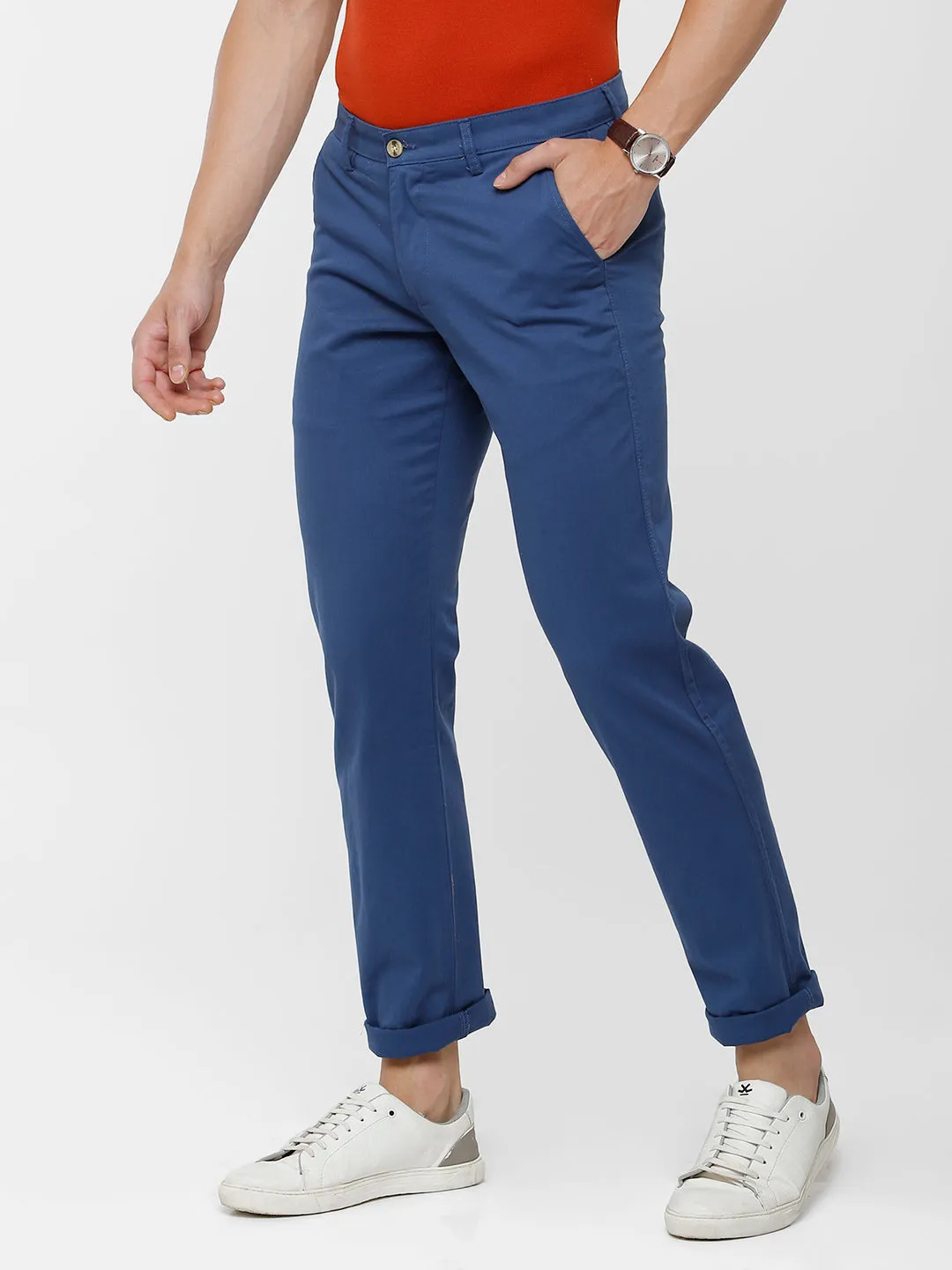 Classic Polo Mens Solid Moderate Fit Lt. Navy Trousers - Ares Lt. navy
