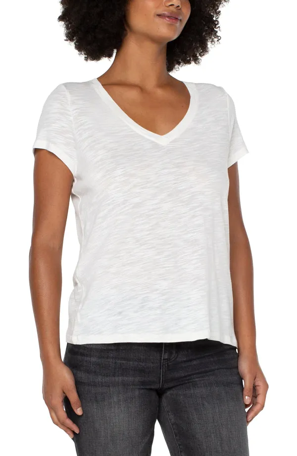 Classic V Neck Knit Tee - Vintage White