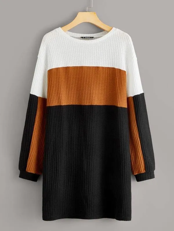 Colorblock Waffle Knit Dress