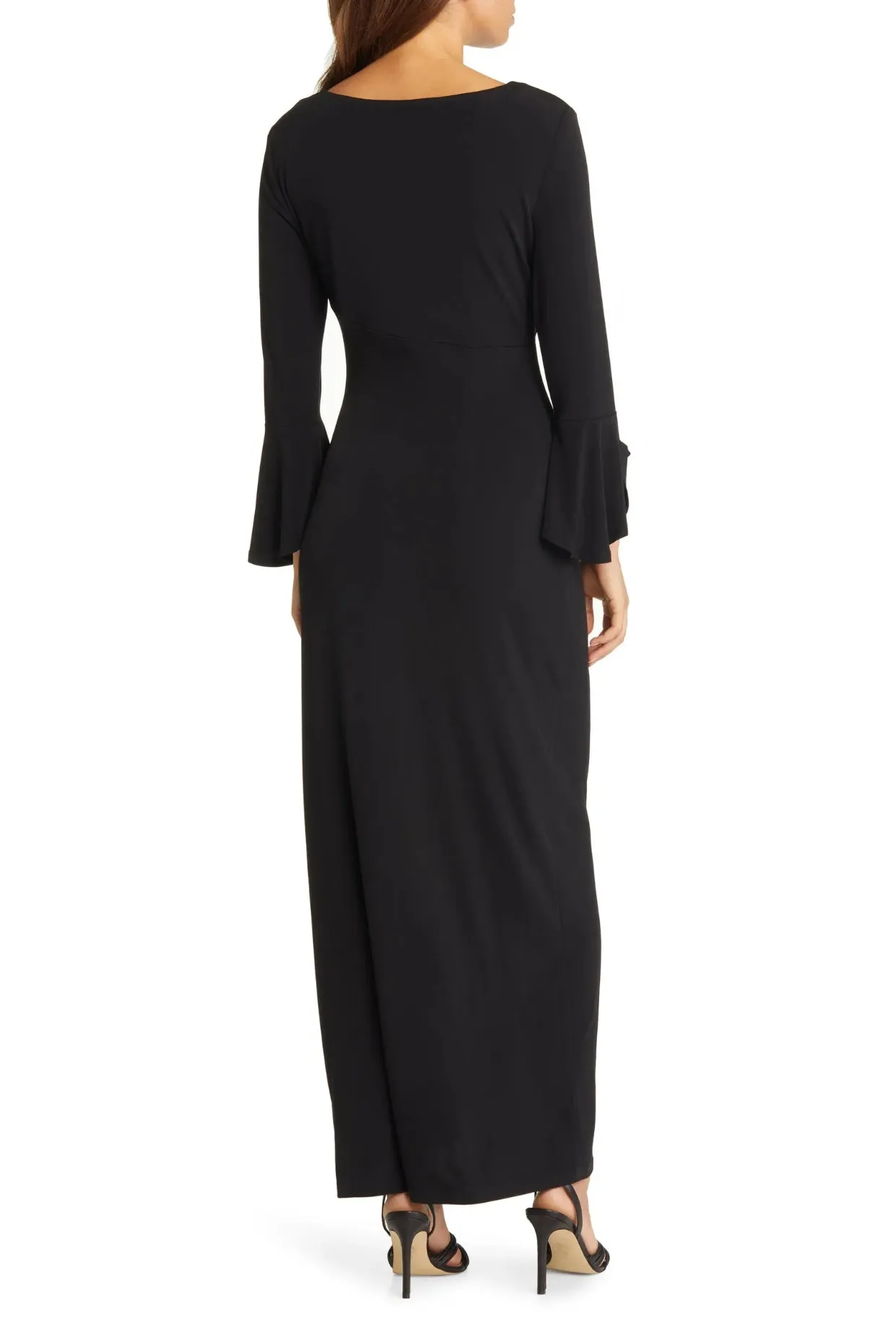 Connected Apparel Bell Sleeve Gathered Waist Gown