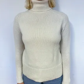 Cream Chunky Cashmere Polo Neck Jumper Small