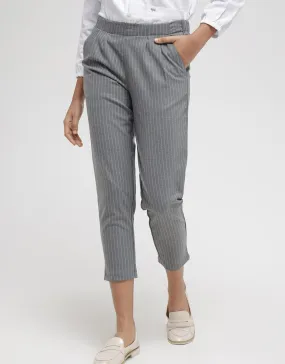 Details Pants With Half Elastic At Waist And Tapered Fit