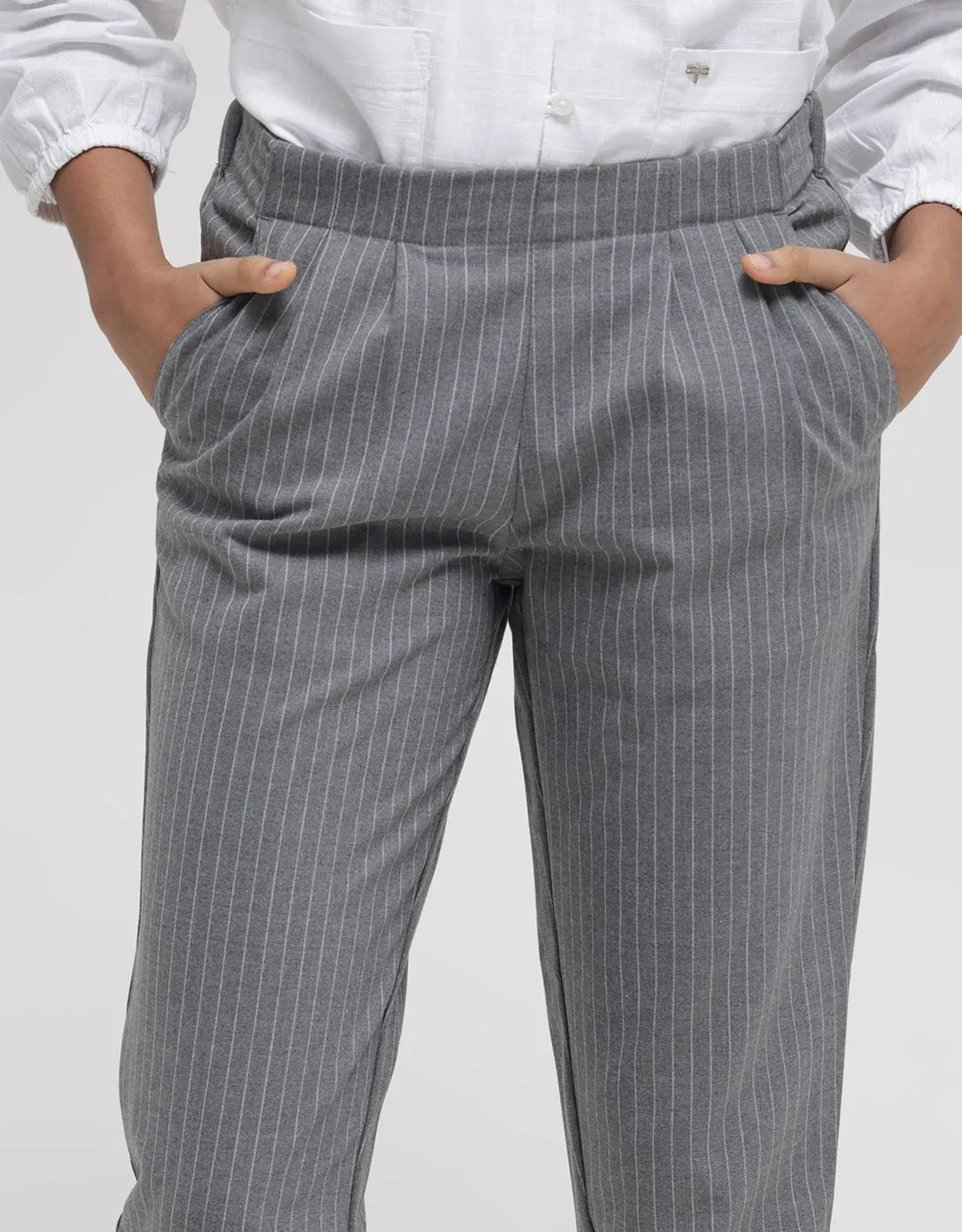 Details Pants With Half Elastic At Waist And Tapered Fit