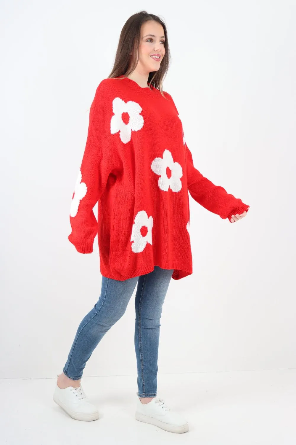 Ditsy Floral Oversized Knitted Jumper Top