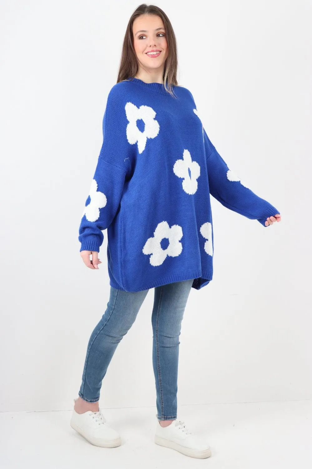 Ditsy Floral Oversized Knitted Jumper Top
