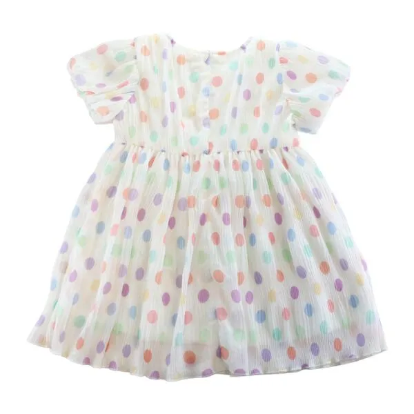 Dot Chiffon Pleat Dress - White