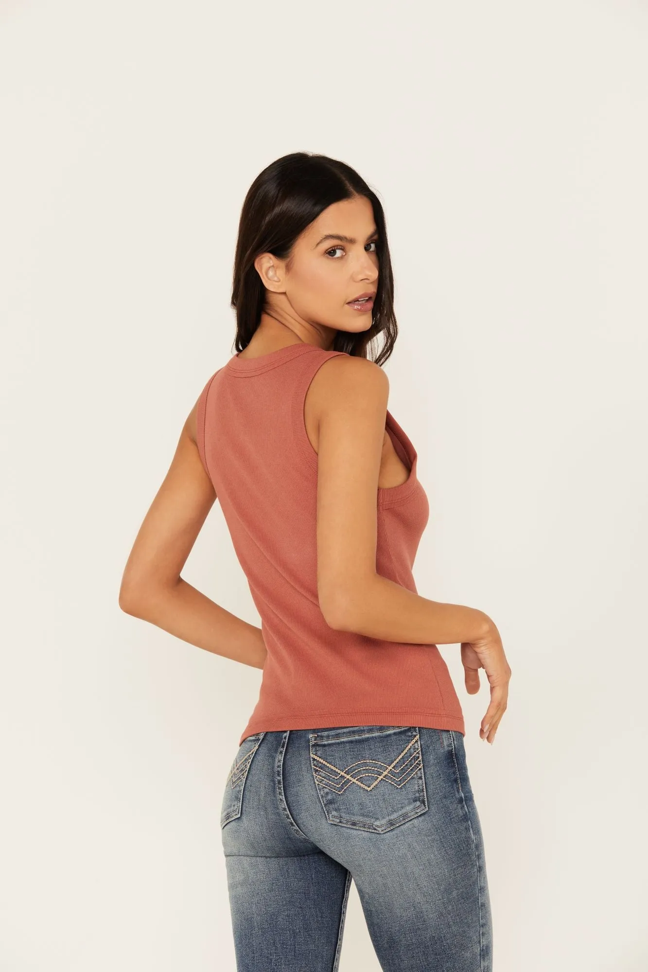 Edna Button Front Ribbed Tank
