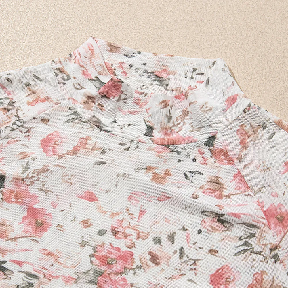 Floral High Neck Mesh Top