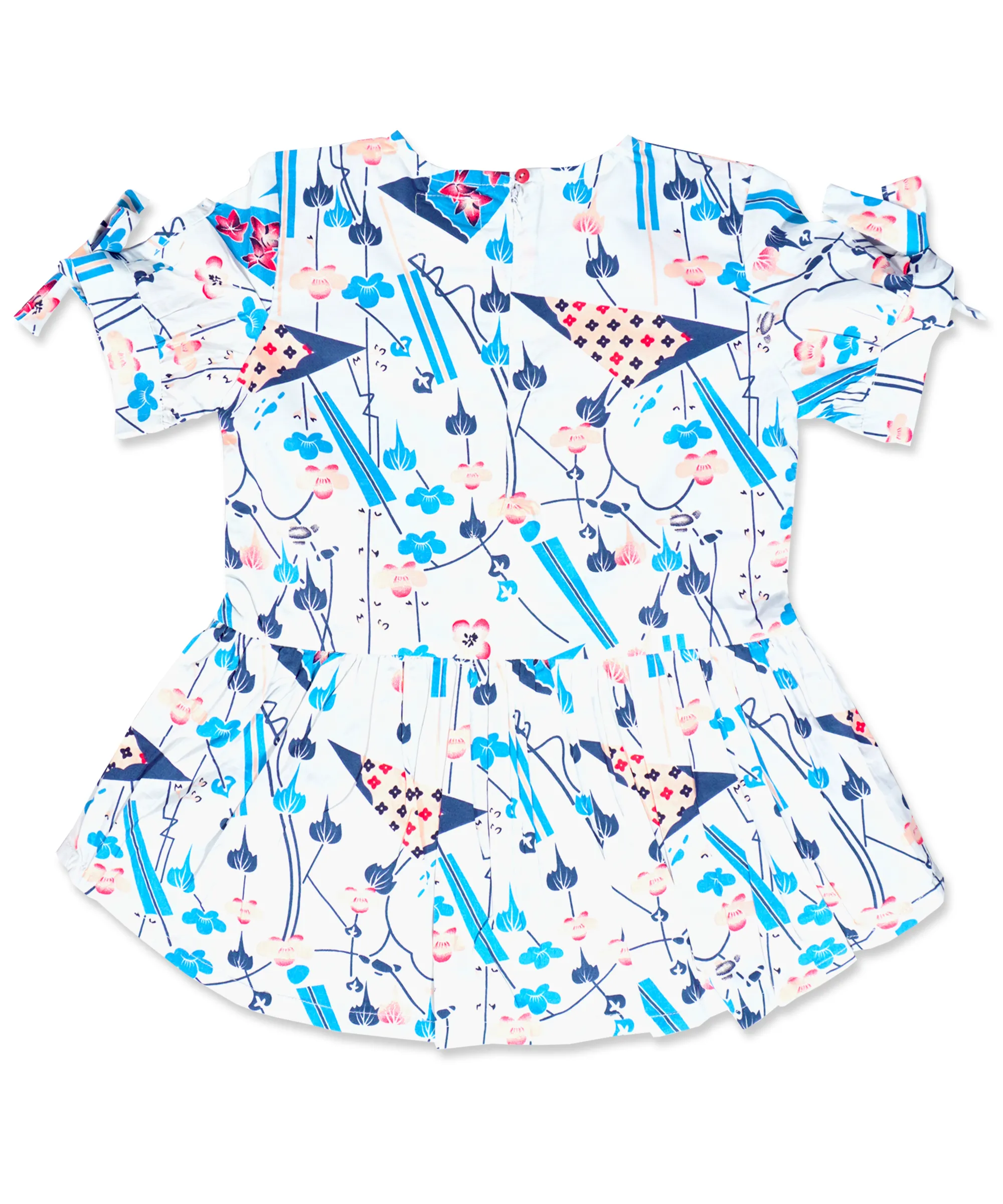 Girl's Knot Sleeves Floral Dip Hem top