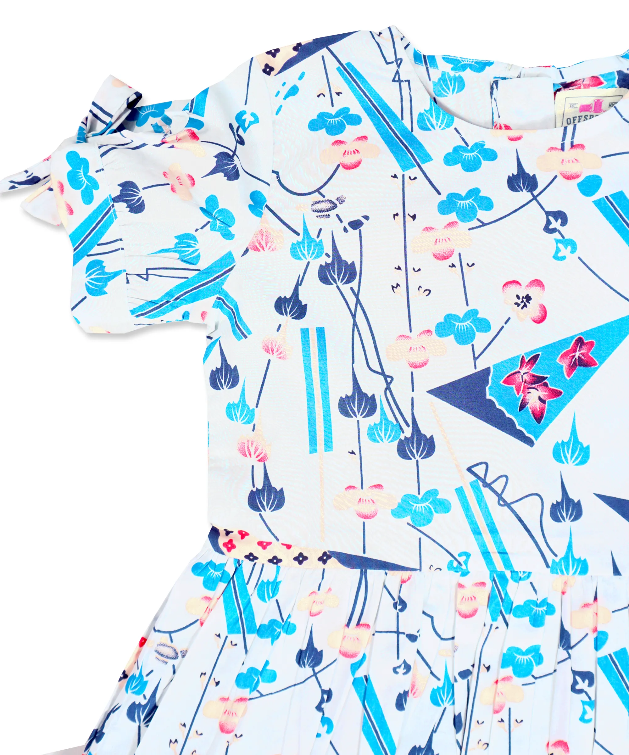 Girl's Knot Sleeves Floral Dip Hem top