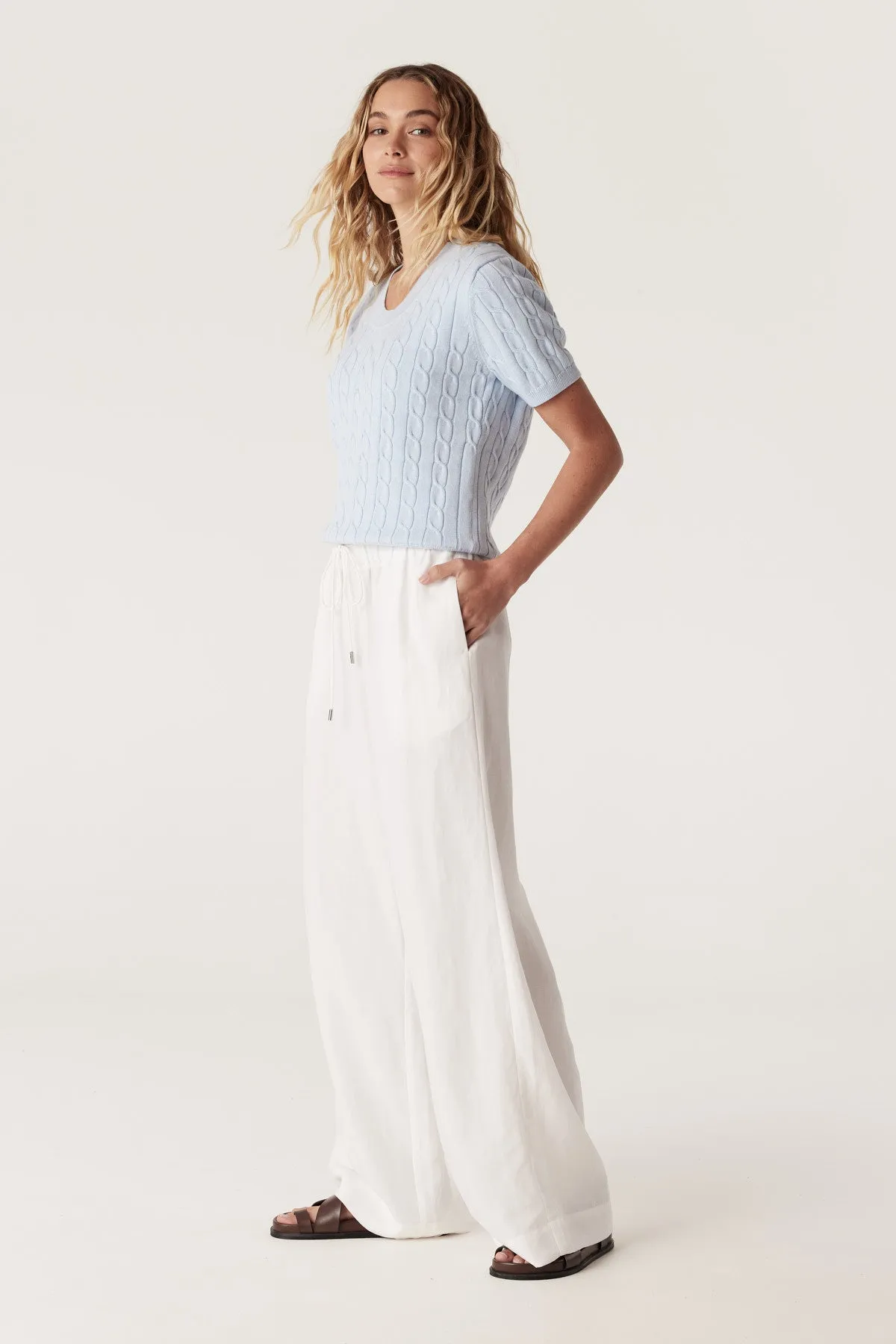 Heritage Cotton Cable Tee - Pale Blue