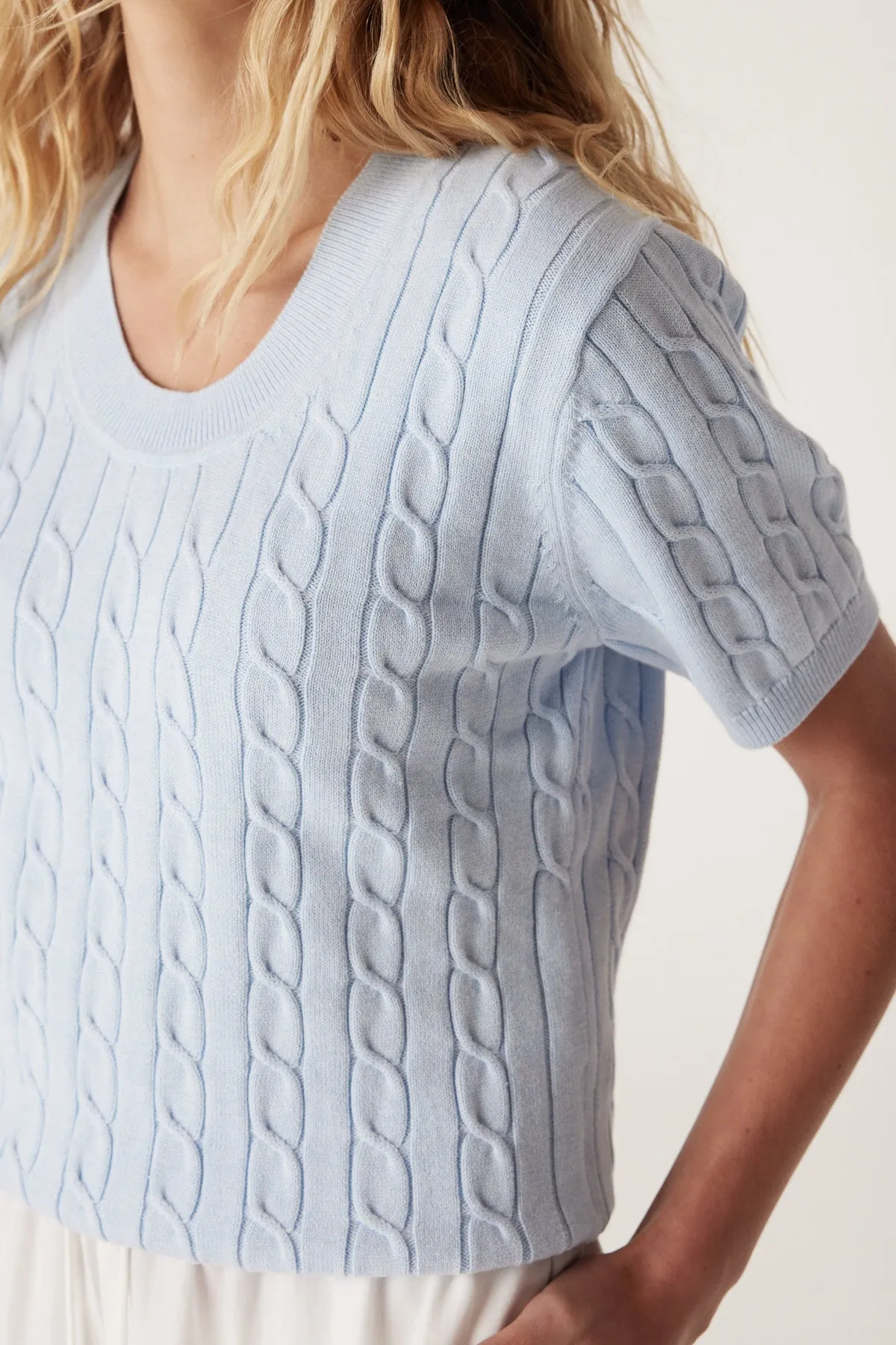 Heritage Cotton Cable Tee - Pale Blue