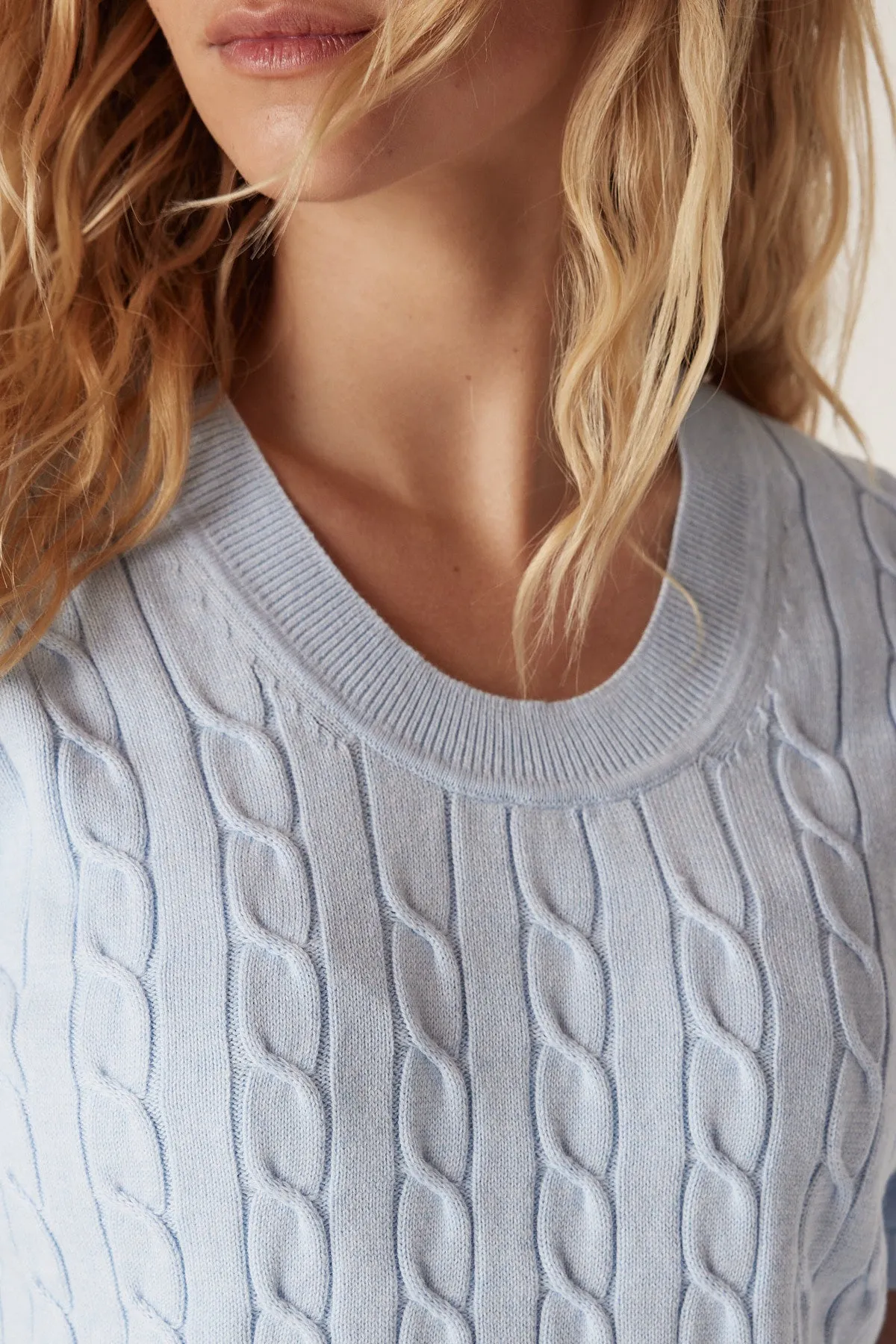 Heritage Cotton Cable Tee - Pale Blue