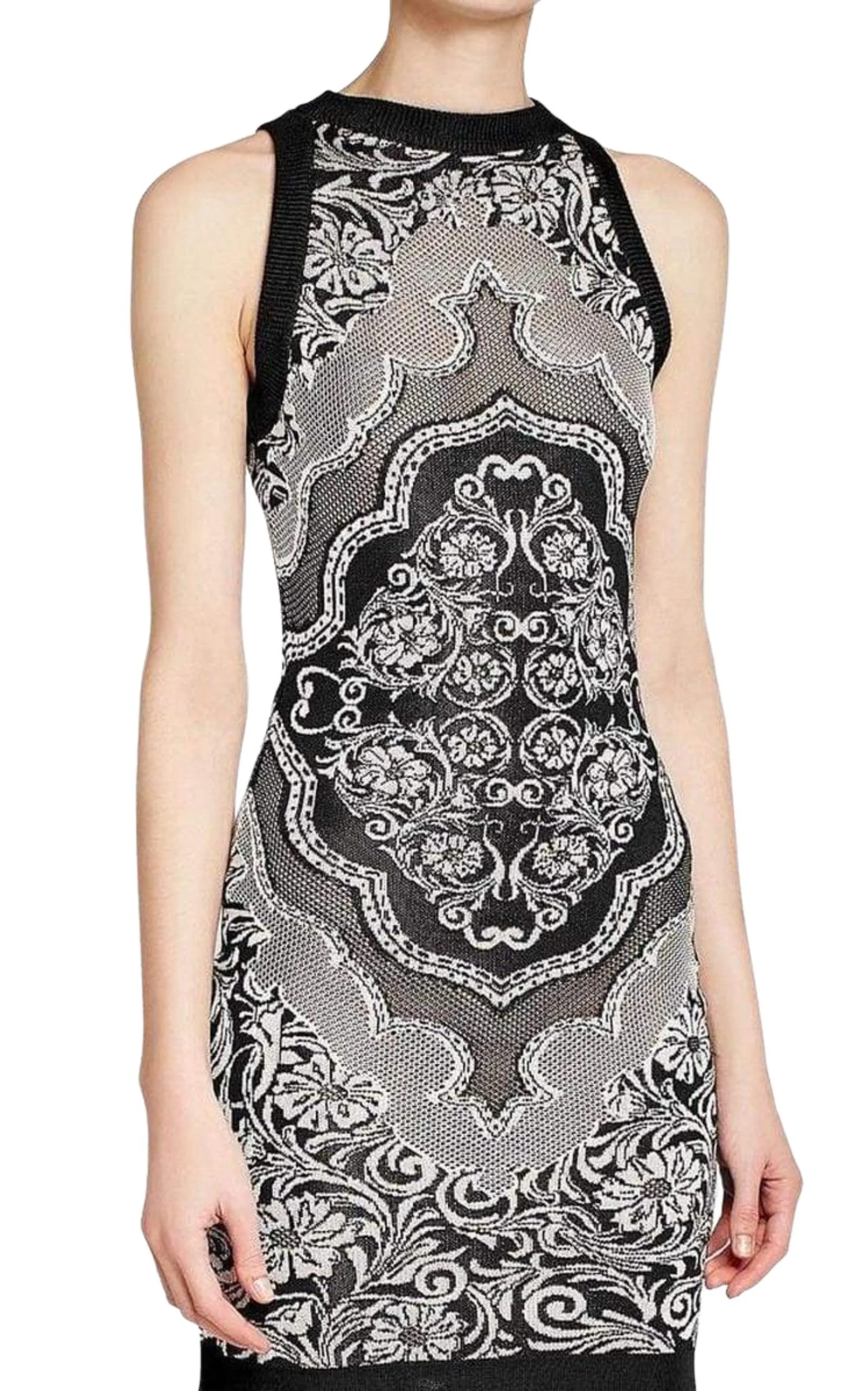 Jacquard Lace Print Mini Dress