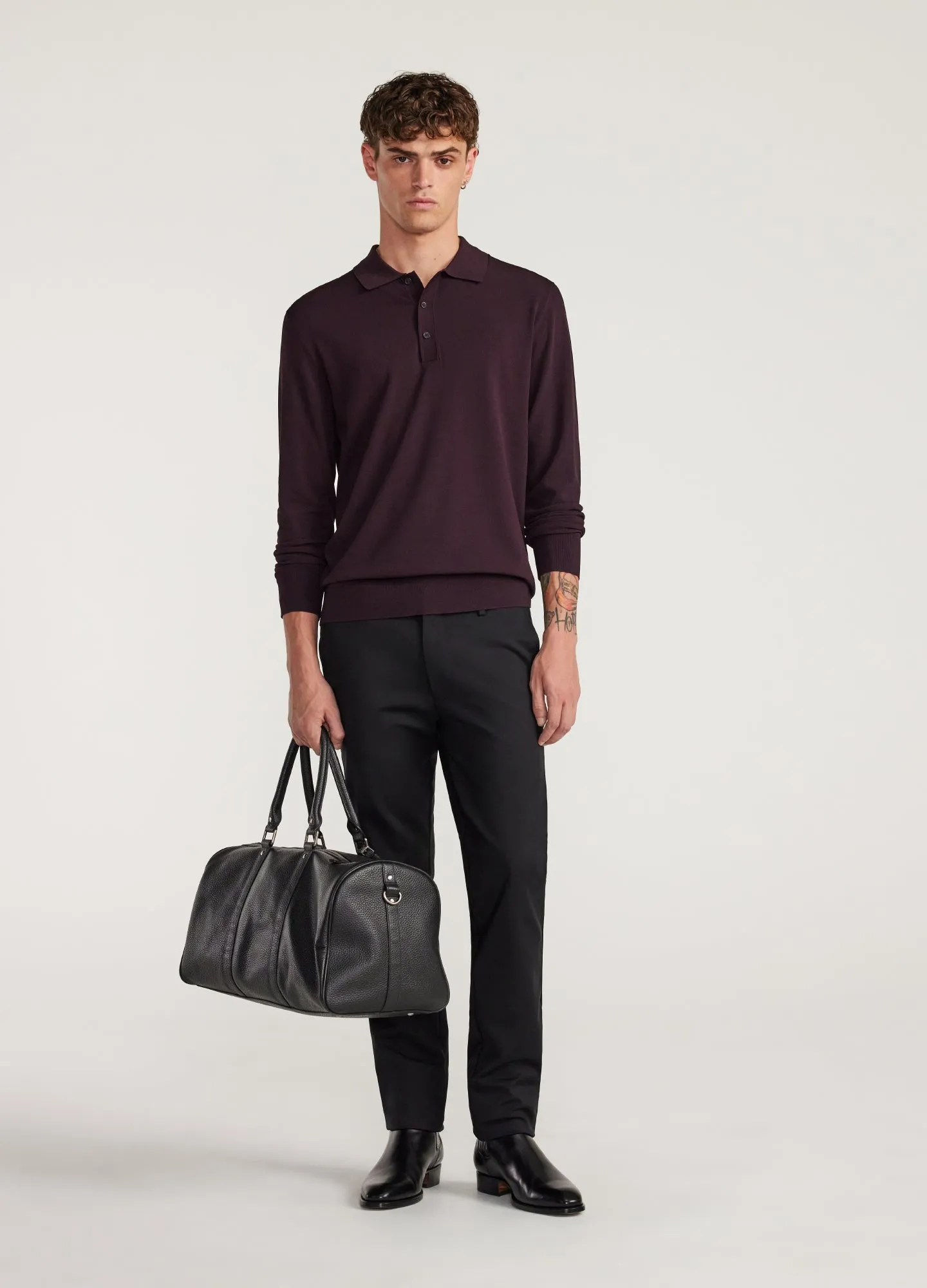 Long Sleeved Tech Knit Polo Aubergine