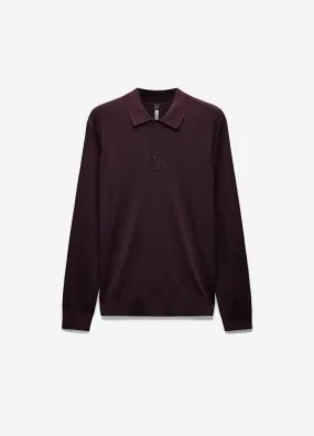 Long Sleeved Tech Knit Polo Aubergine