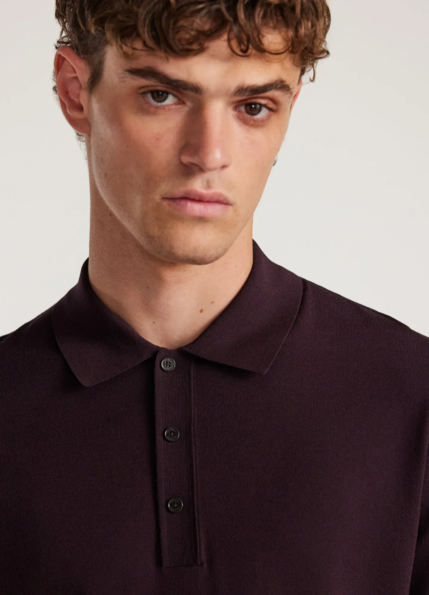 Long Sleeved Tech Knit Polo Aubergine