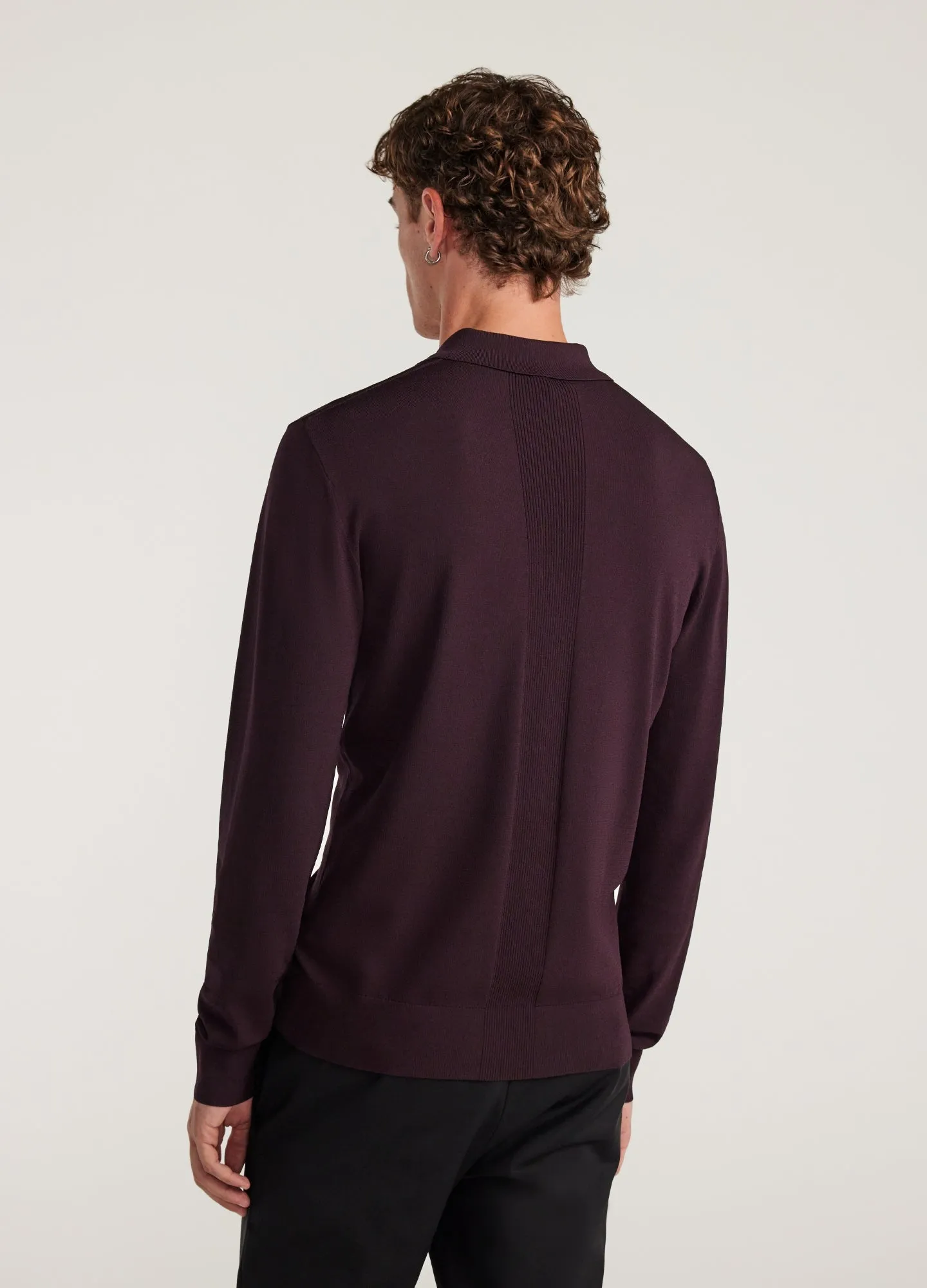 Long Sleeved Tech Knit Polo Aubergine