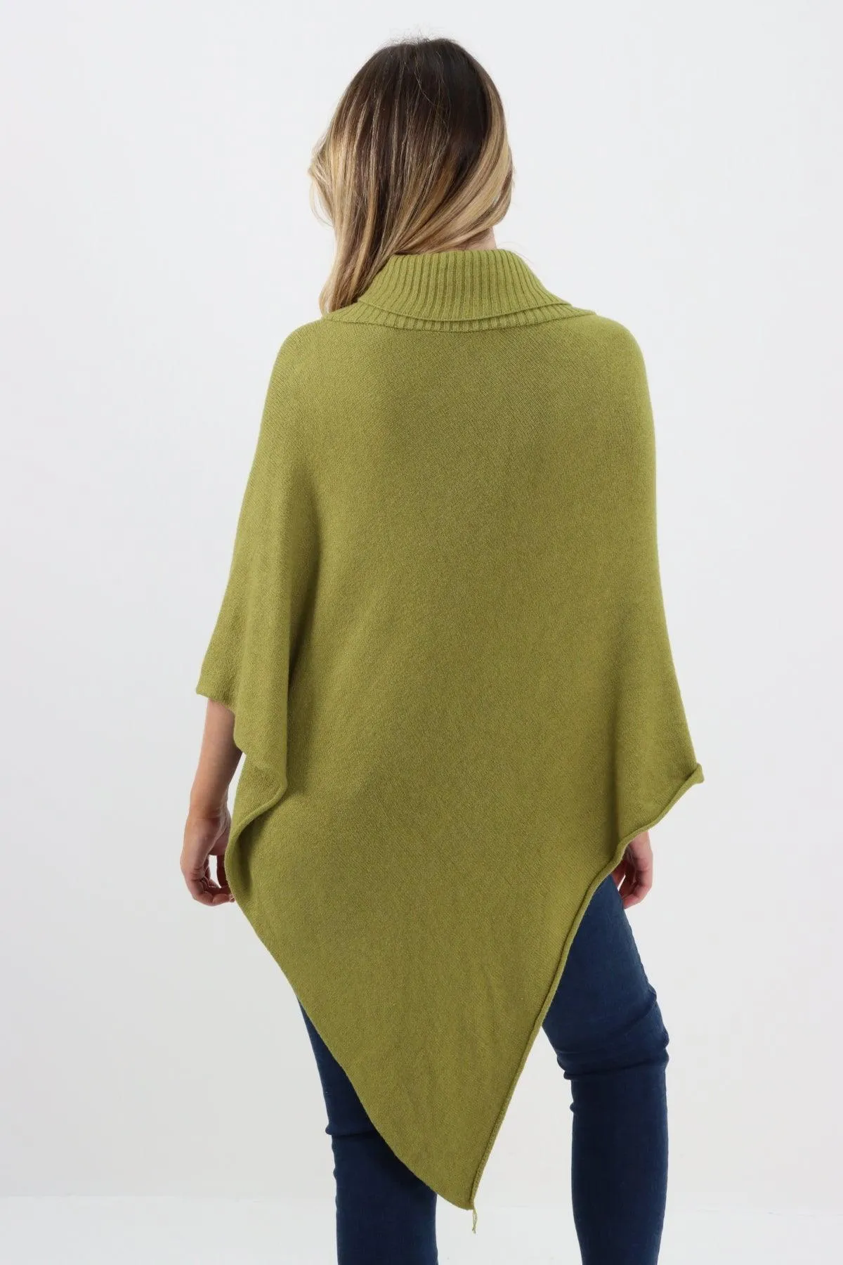 Made In Italy Star Ribbed Cowl Neck Poncho Top