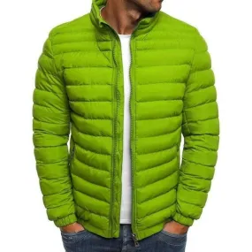 Mens Green Jackets Zip Up Quilted Lined Bubble Coat Padded Puffer Winter Warm Outwear