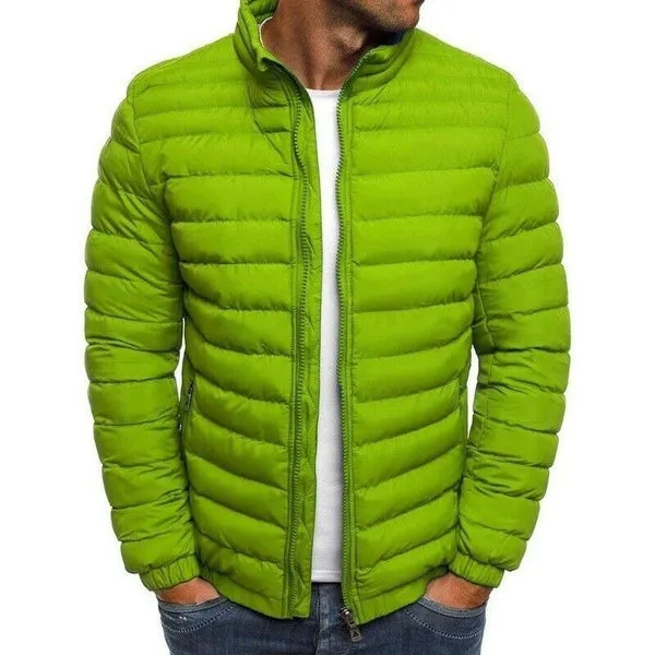 Mens Green Jackets Zip Up Quilted Lined Bubble Coat Padded Puffer Winter Warm Outwear