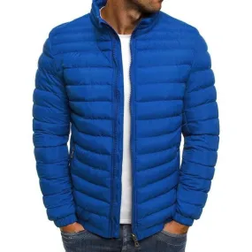 Mens Royal Blue Jackets Zip Up Quilted Lined Bubble Coat Padded Puffer Winter Warm Outwear