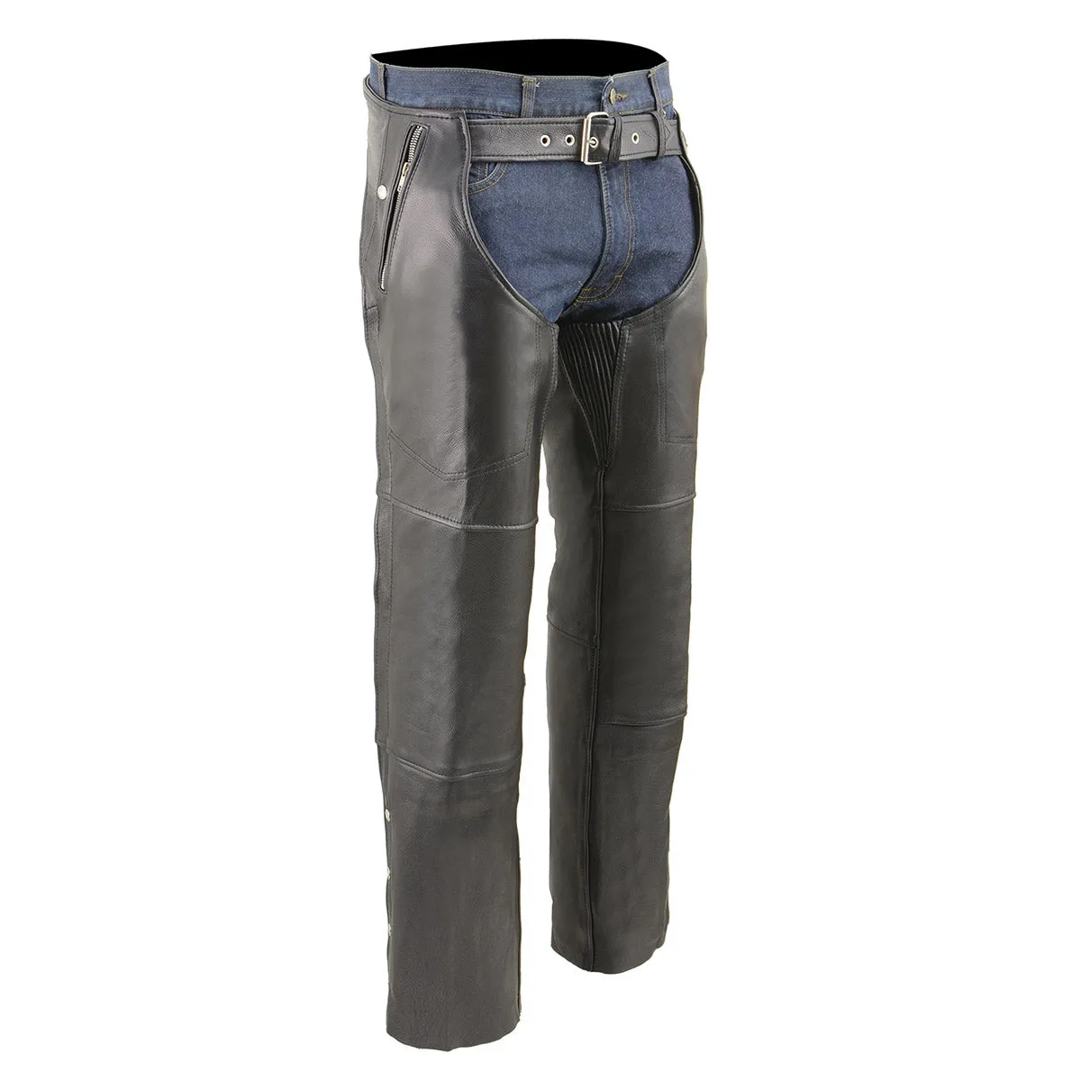 Milwaukee Leather MLM5505 Men's Removal Thermal Lined Black Premium Leather Motorcycle Chaps w/ Cool-Tec Leather