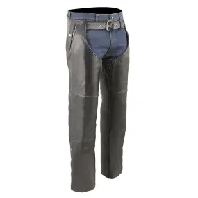 Milwaukee Leather MLM5505 Men's Removal Thermal Lined Black Premium Leather Motorcycle Chaps w/ Cool-Tec Leather